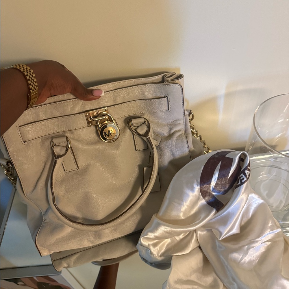 Michael Kors Cream Satchel with Gold Accents